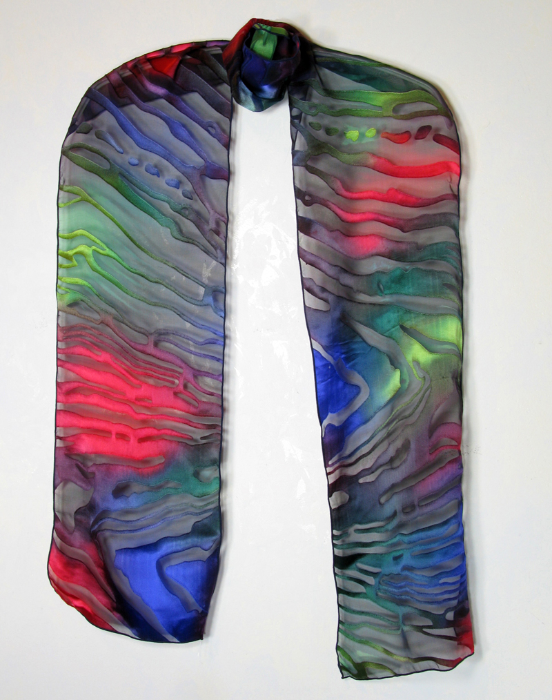 Hand-painted silk/rayon scarf - Dark Jewel Tones